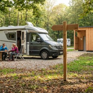 Kurzzeitstellplatz Wohnmobil im Wienerwald: 90 bis 100 m² Parzellen, Strom, Trinkwasser, Abwasser und 5-Sterne-Sanitär. 30 km nach Wien, ideal Richtung Ungarn.